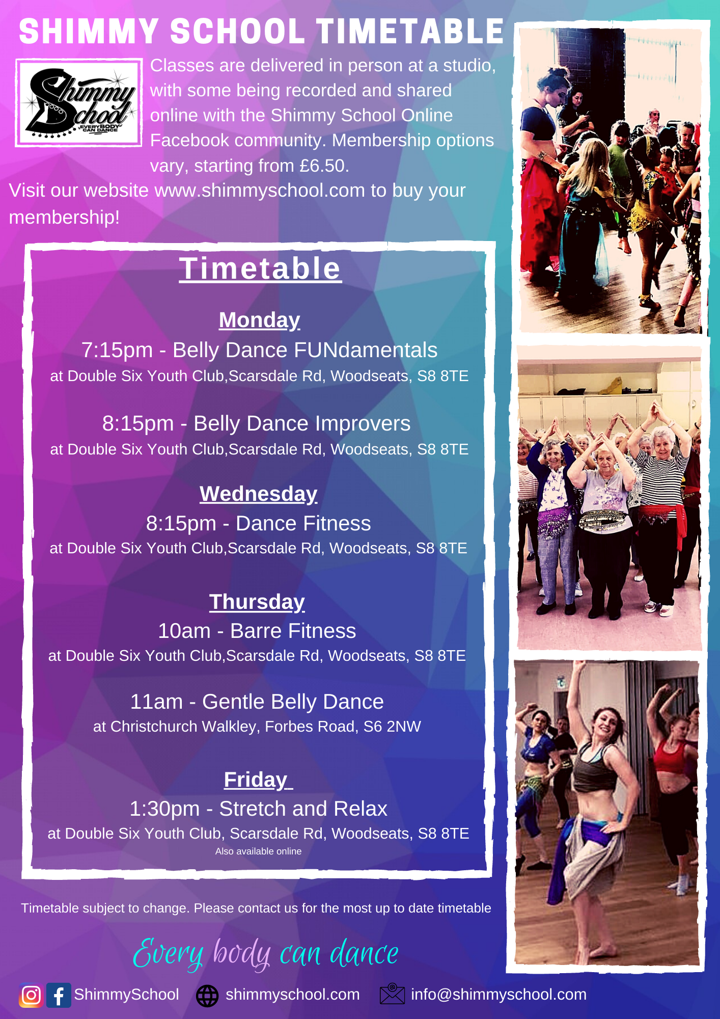 Sheffield Belly Dance Fitness Classes Timetable